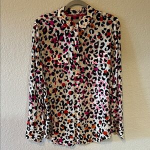 Chico's Multicolor Leopard Print Button Down Shirt Size 2